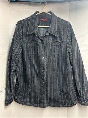 Dalia sport  Striped Button-Up Denim Jacket - Navy and Gray size 18